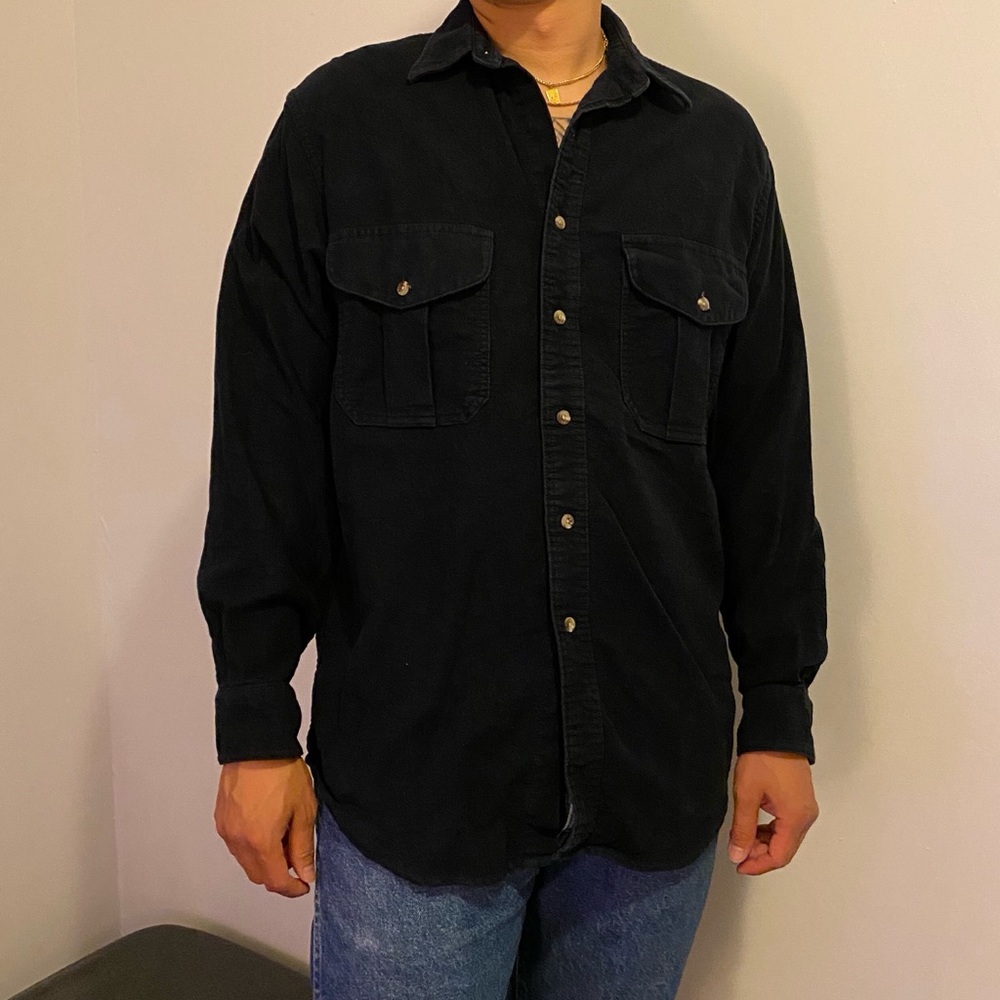 Thick black casual button down shirt